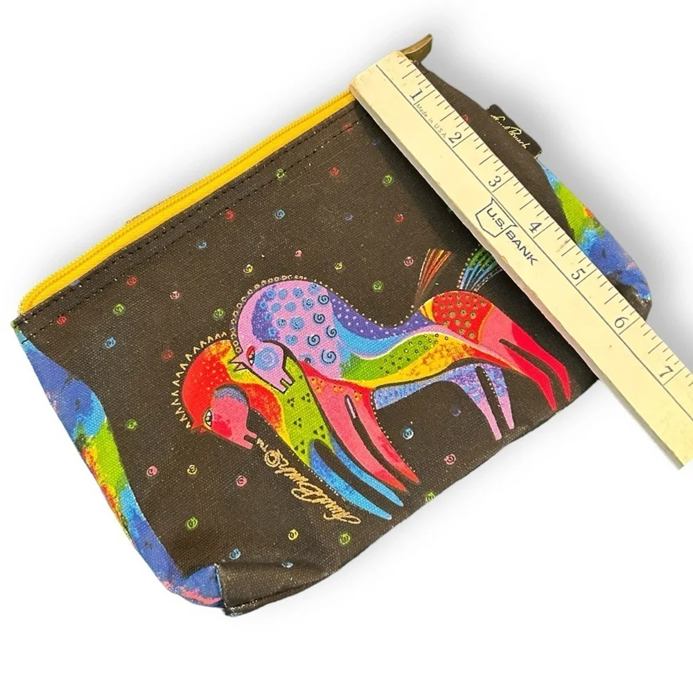 Laurel Burch horse printed canvas zip mini bag makeup bag clutch pencil‎ pounce